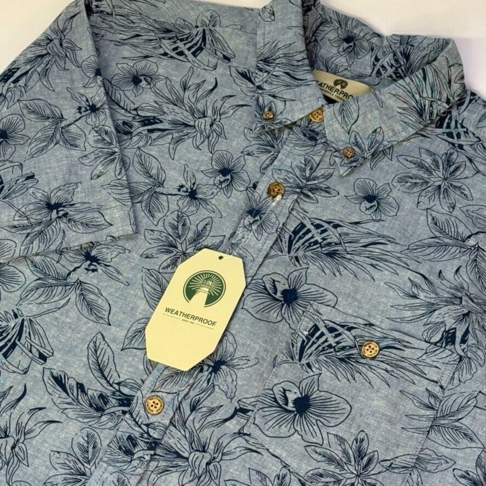 Weatherproof Mens Short Sleeve Button Up Shirt NWT - Size M - Blue‎ Print